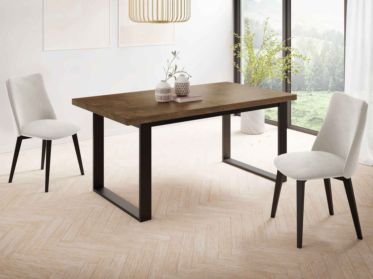 ESSTISCH Valentino rechteckig ausziehbar, Lefkas Eiche 140/180/80/75 cm - Alteiche/Schwarz, Holzwerkstoff/Metall (140/80/75cm) - WFL GROUP