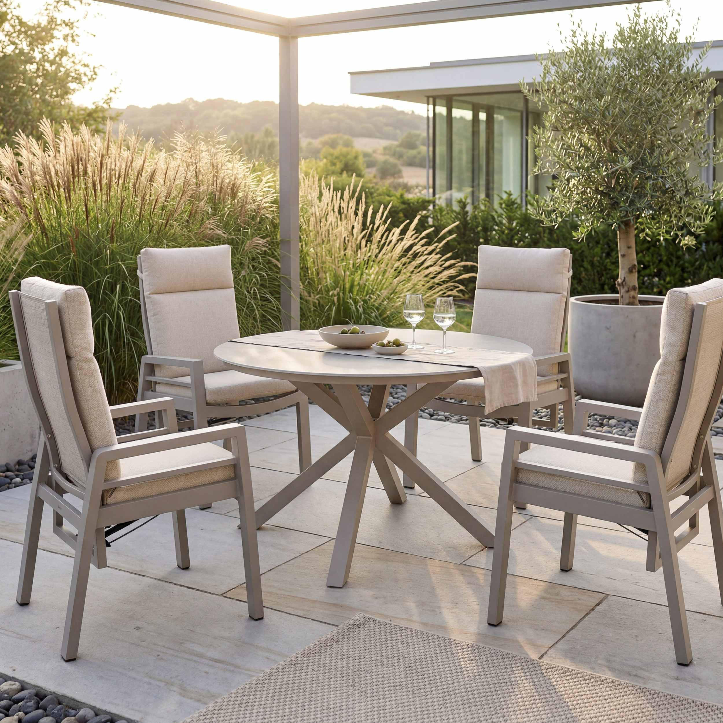 GARTENMÖBELSET Sevilla & Malaga - Beige/Grau, Metall - Mr. Deko