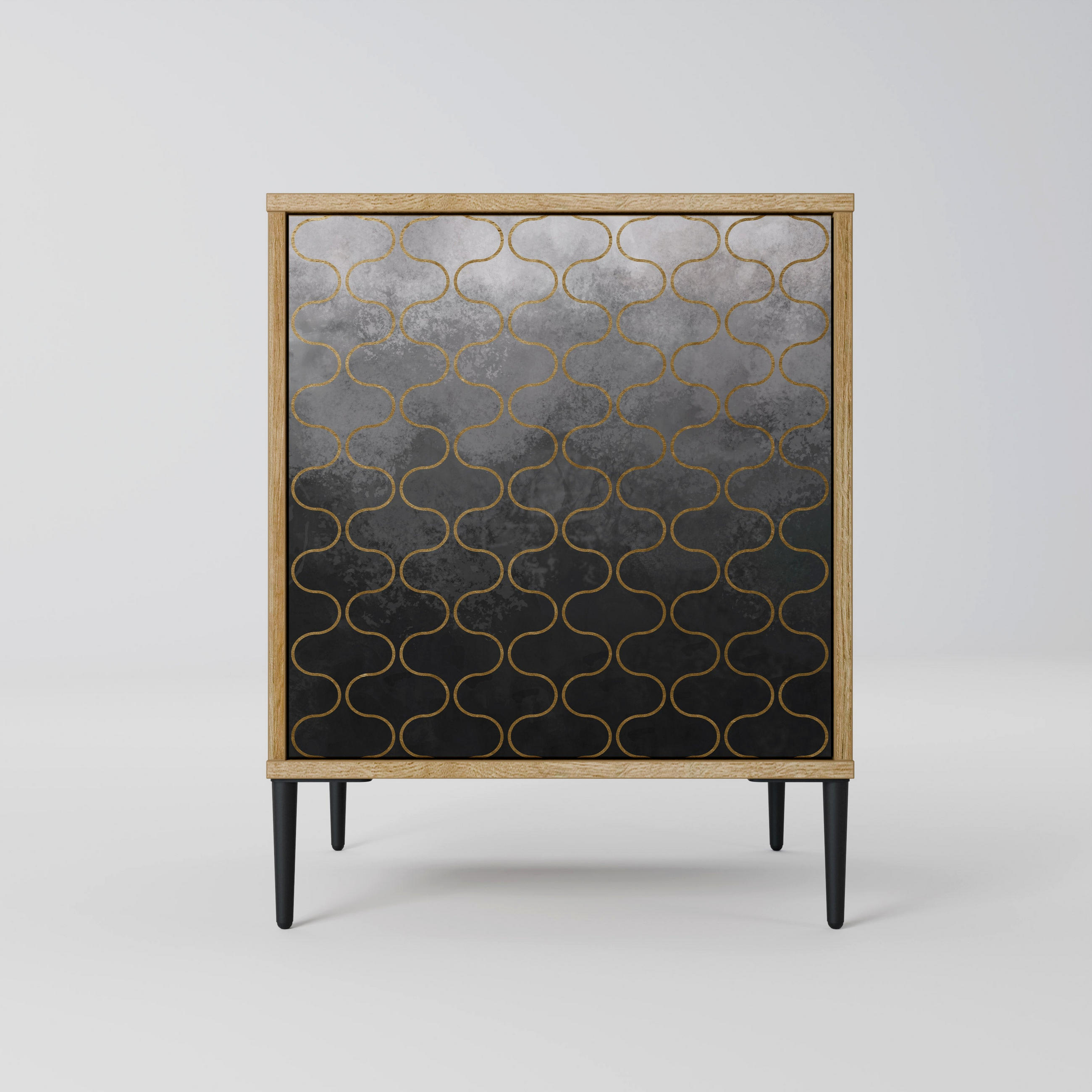 SIDEBOARD TESSELATED GRAYISH, Eichefarben, 57,5x42x72,5 cm, Schwarze Metallfüße - Eichefarben/Multicolor, Holzwerkstoff/Metall (57.5/72.5/42cm) - SpaceRebels