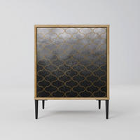 SIDEBOARD TESSELATED GRAYISH, Eichefarben, 57,5x42x72,5 cm, Schwarze Metallfüße - Eichefarben/Multicolor, Holzwerkstoff/Metall (57.5/72.5/42cm) - SpaceRebels