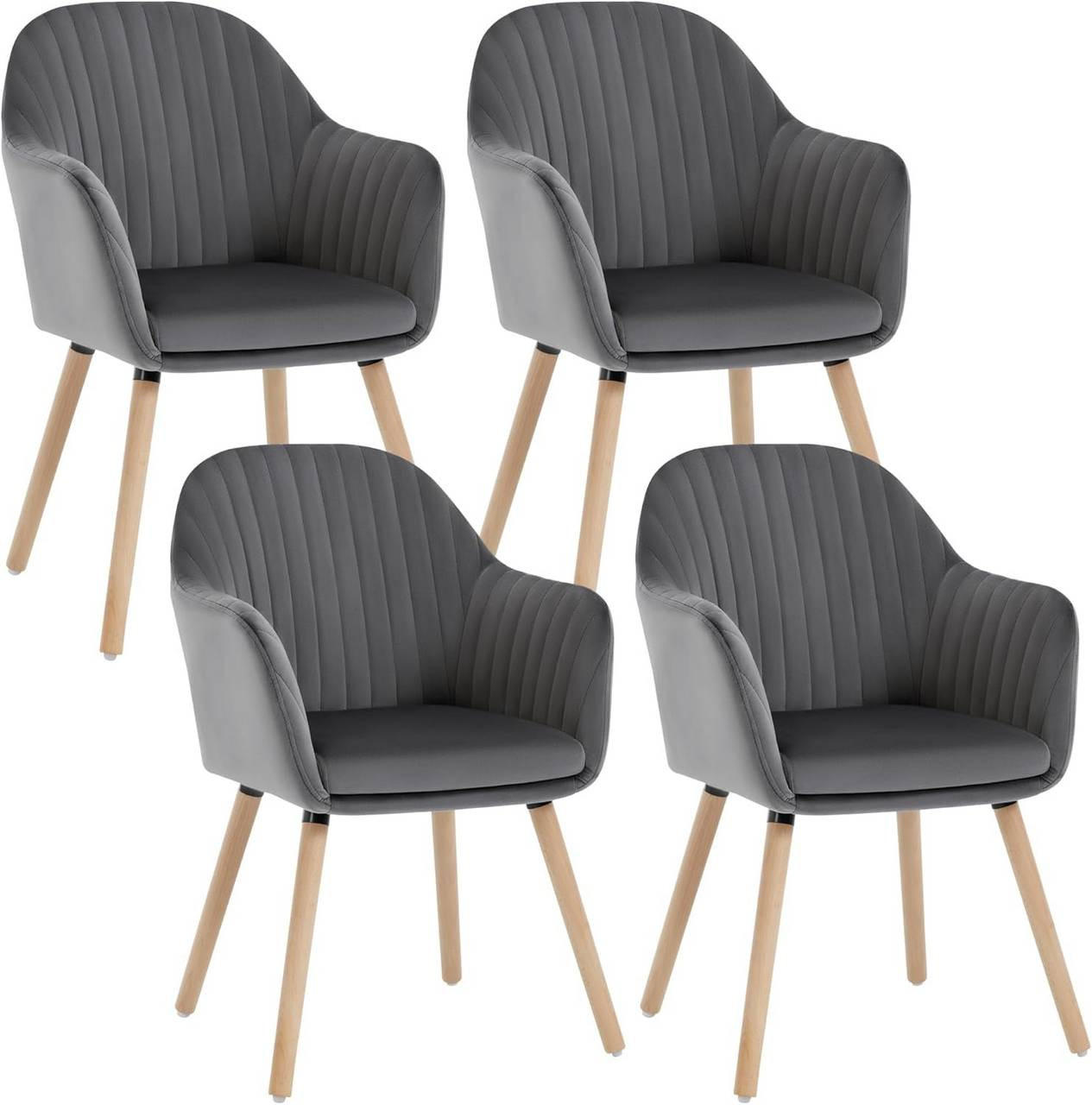 ESSZIMMERSTUHL 4er-Set, Samt, Massivholz, Dunkelgrau - Dunkelgrau/Naturfarben, Holz/Textil (42/81/50cm) - Woltu