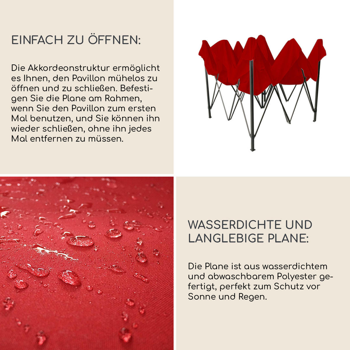 FALTPAVILLON Rot 300/300/310 cm - Rot, Metall (300/310/300cm) - Mobili Rebecca