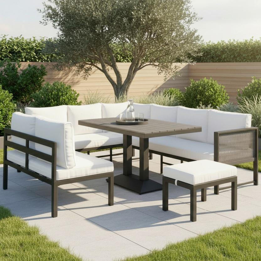 DININGLOUNGESET Pergolina Cremeweiß Metall/Outdoorstoff - Creme, Metall - Bessagi Garden