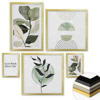 WANDBILDER 5er Set - 50x50 cm & 20x30 cm & 40x60 cm Goldrahmen - Geometrische Pflanzenformen - Goldfarben, Kunststoff (40/60cm) - ArtPrintCave