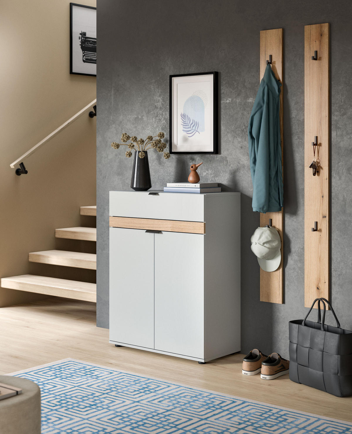 SCHUHSCHRANK grau, Evoke Eiche 75 x 98 cm, Flur Kommode mit Soft-Close - Eichefarben/Schwarz, Holzwerkstoff/Kunststoff (75/98/37cm) - Inn.Furn