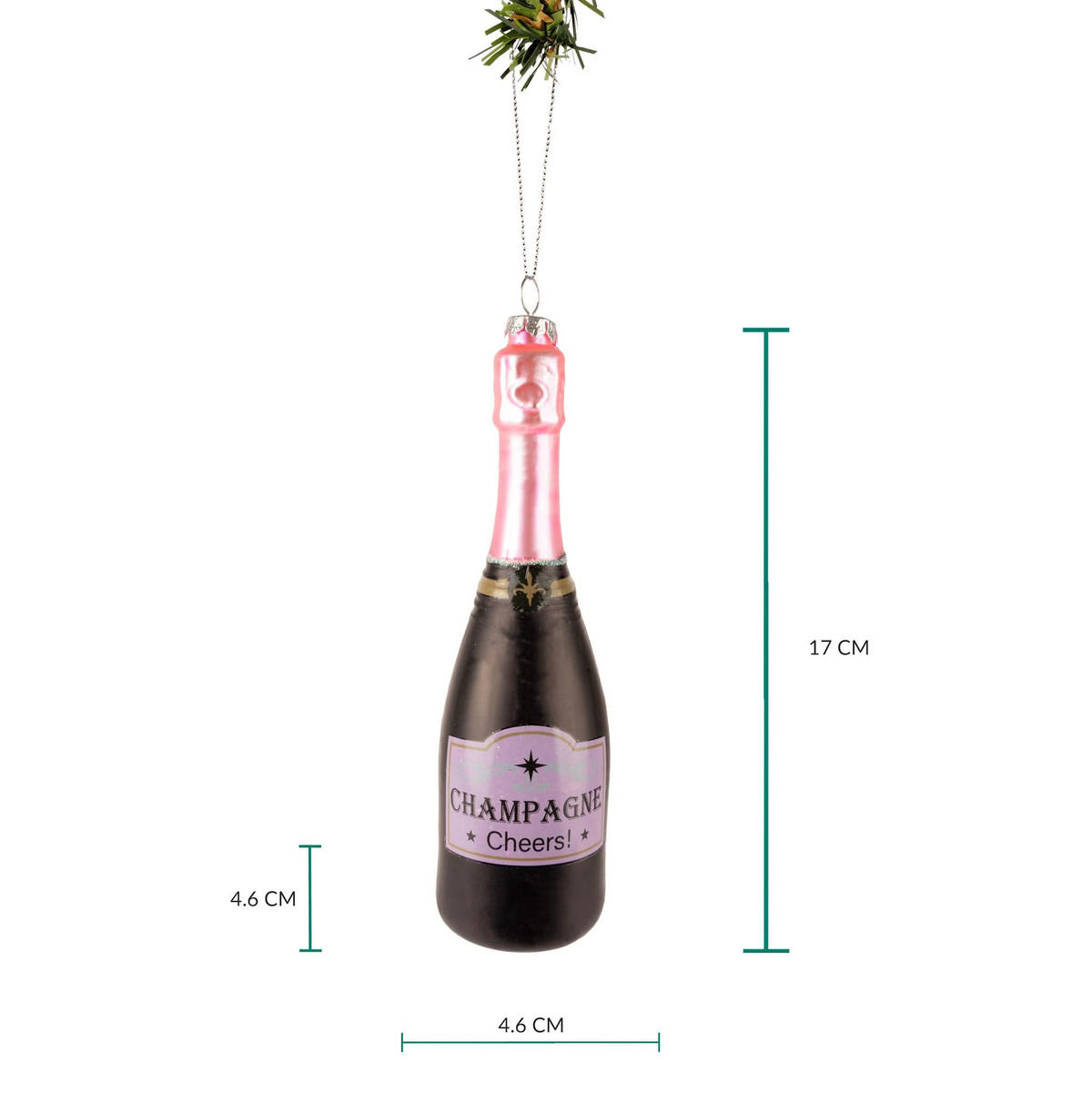 WEIHNACHTSKUGEL Champagnerflasche 17 cm - Schwarz, Glas (5/17/1cm)