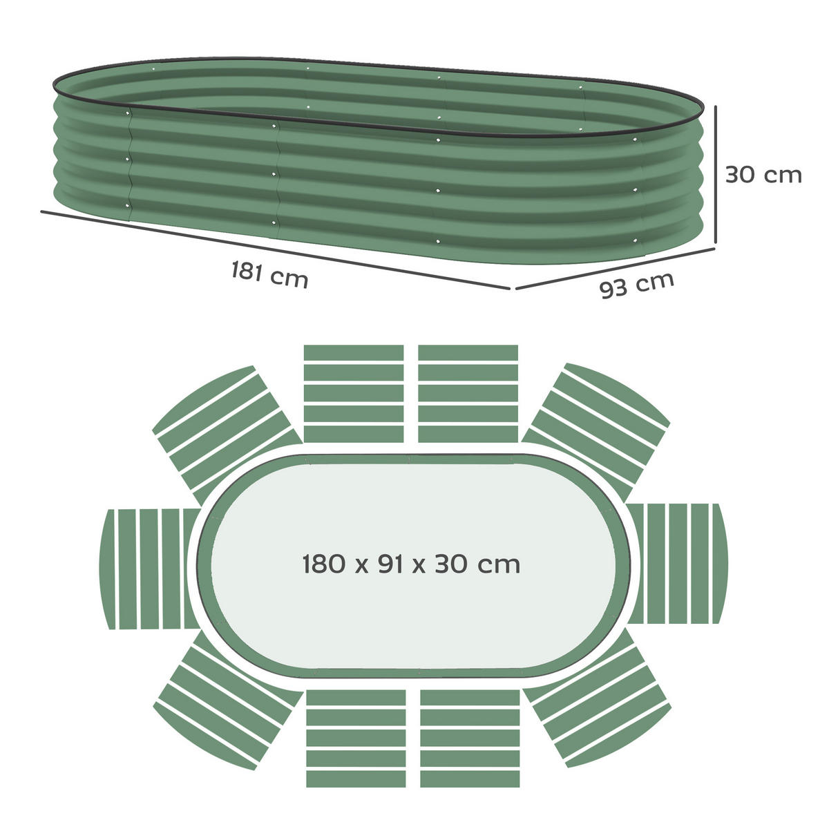 HOCHBEET 2er-Set aus Stahl - Grün, Metall (93/30/181cm) - Outsunny