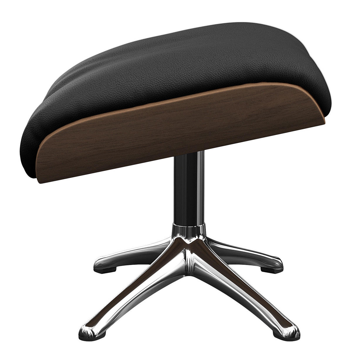 POLSTERHOCKER - Echtleder - Chromfarben/Schwarz, Leder/Holz (49/39/44cm) - home24