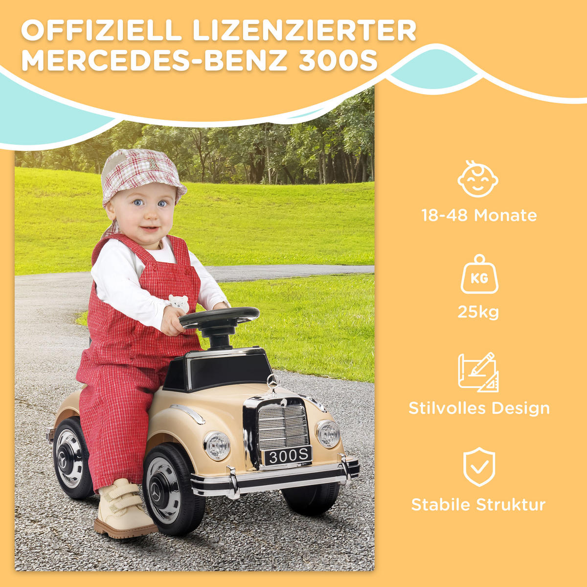 RUTSCHAUTO, Beige, Kunststoff, Metall - Beige, Kunststoff (77.5/41.5/45cm) - AIYAPLAY
