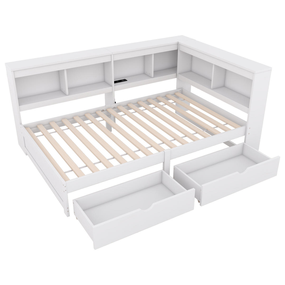 TAGEBETT 90x200cm Weiß Spanplatte 2 Schubladen Steckdose USB - Weiß, Holz (90/200cm) - FLIEKS