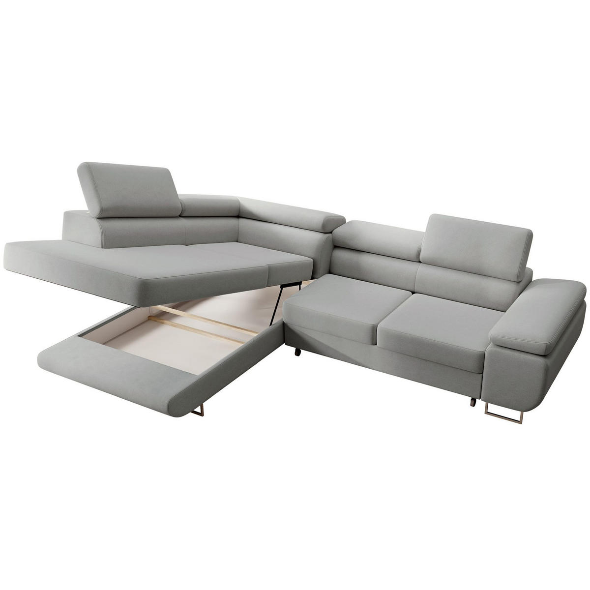 ECKSOFA Stevil Graubeige Velours - Greige/Silberfarben, Textil/Metall (275/203cm) - Selsey