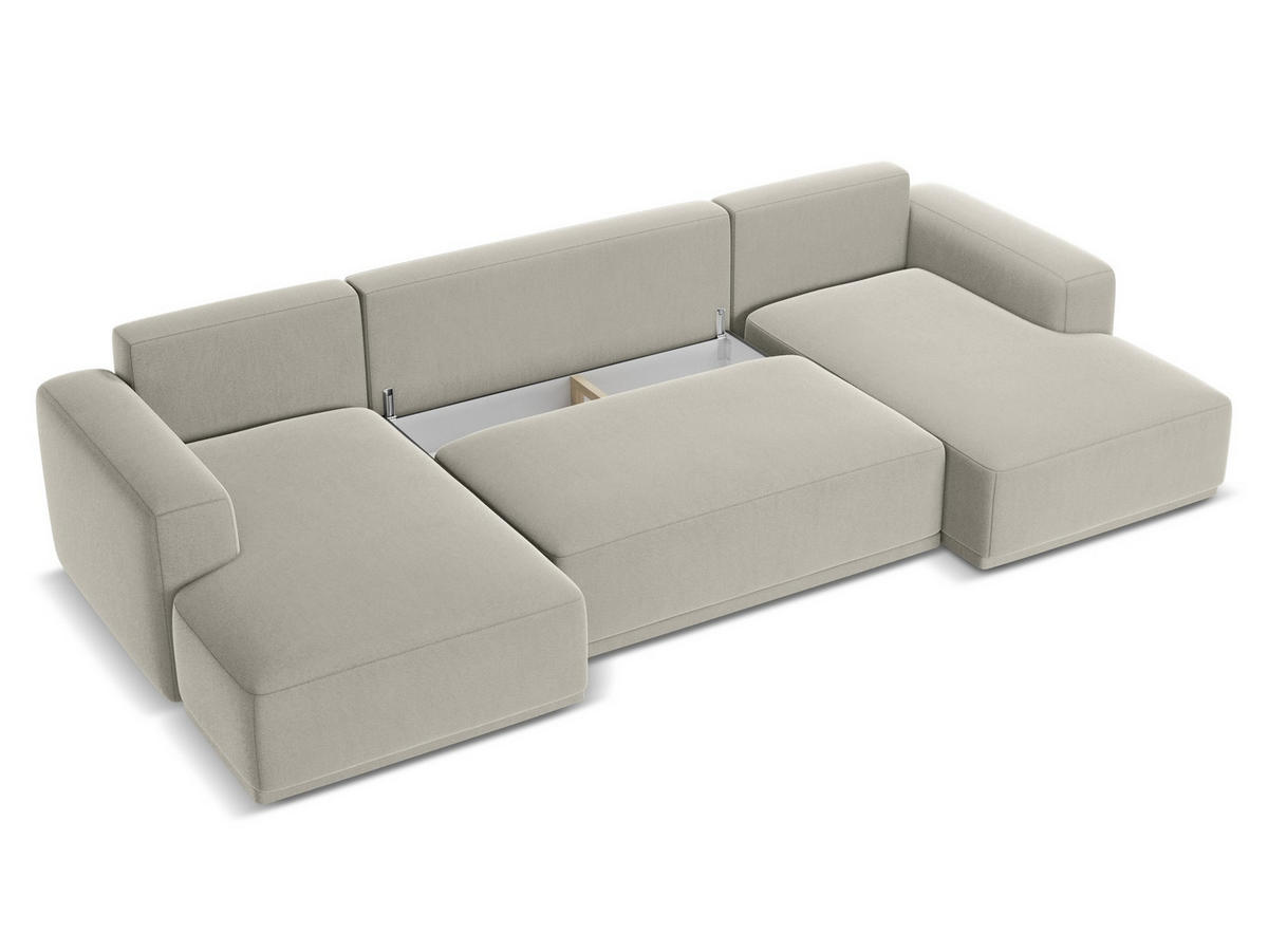 WOHNLANDSCHAFT Samt Stoff Creme - Perlmutt/Creme, Kunststoff/Textil (333/91/160cm) - Makamii