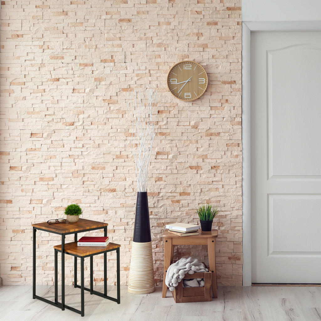 Thumbnail - Relaxdays 2Xbeistelltisch, Braun, Metall, Holzwerkstoff, Kunststoff, 40x54x40 cm, Wohnzimmer, Wohnzimmertische, Beistell...