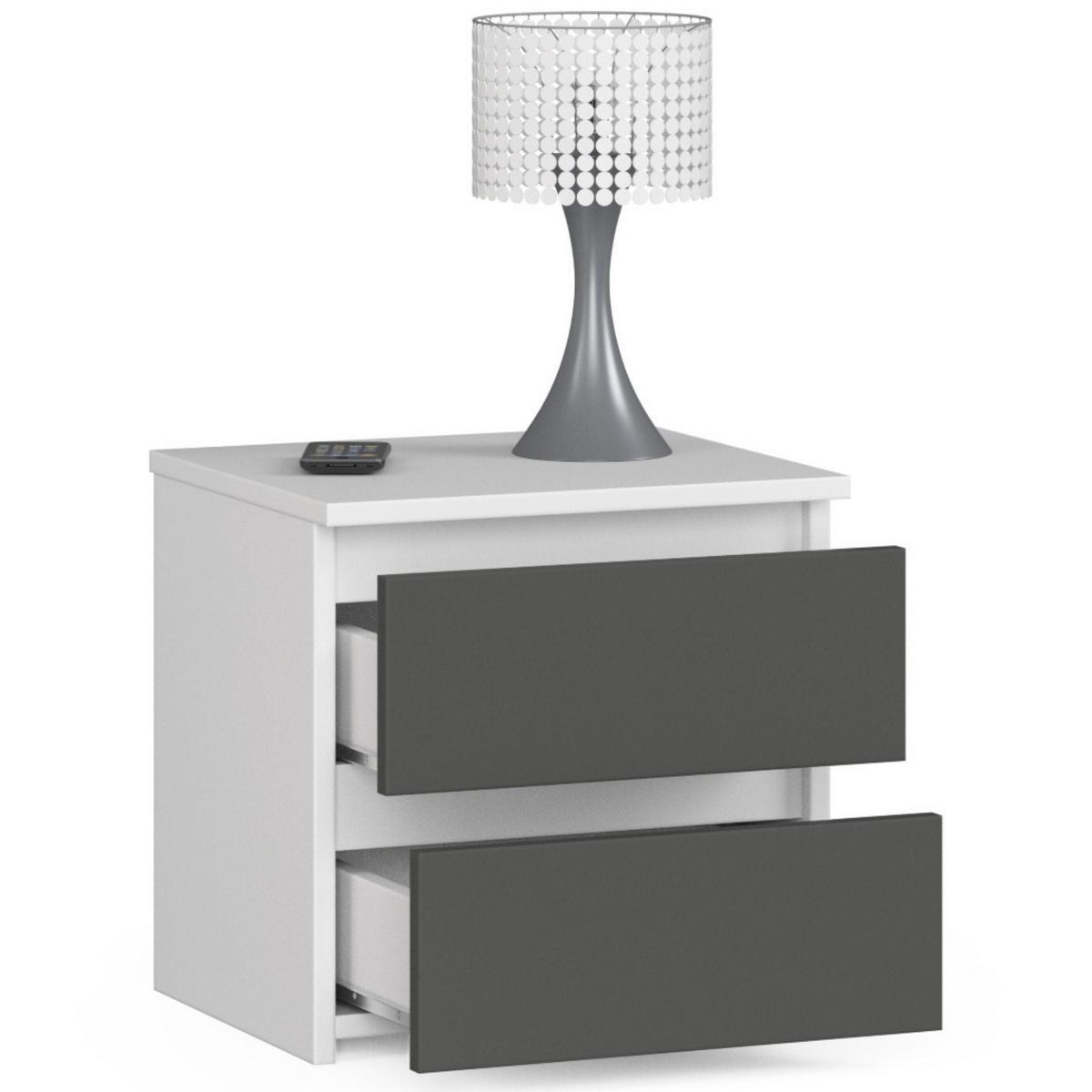 NACHTTISCH Weiß, Graphit Grau 40/40/35 - Weiß/Grau, Holzwerkstoff (40/40/35cm) - RAUMHIRSCH FURNITURE