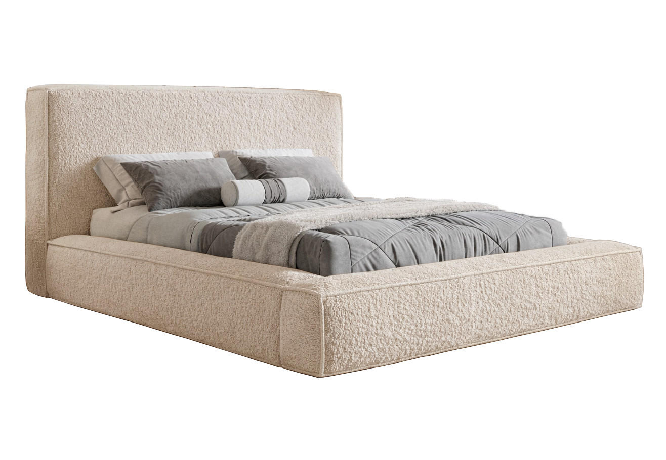 POLSTERBETT Boucle 180x200 Karano, Dicker Schaum, Bettkasten, Beige - Beige, Holz/Textil (180/200cm) - Emporius