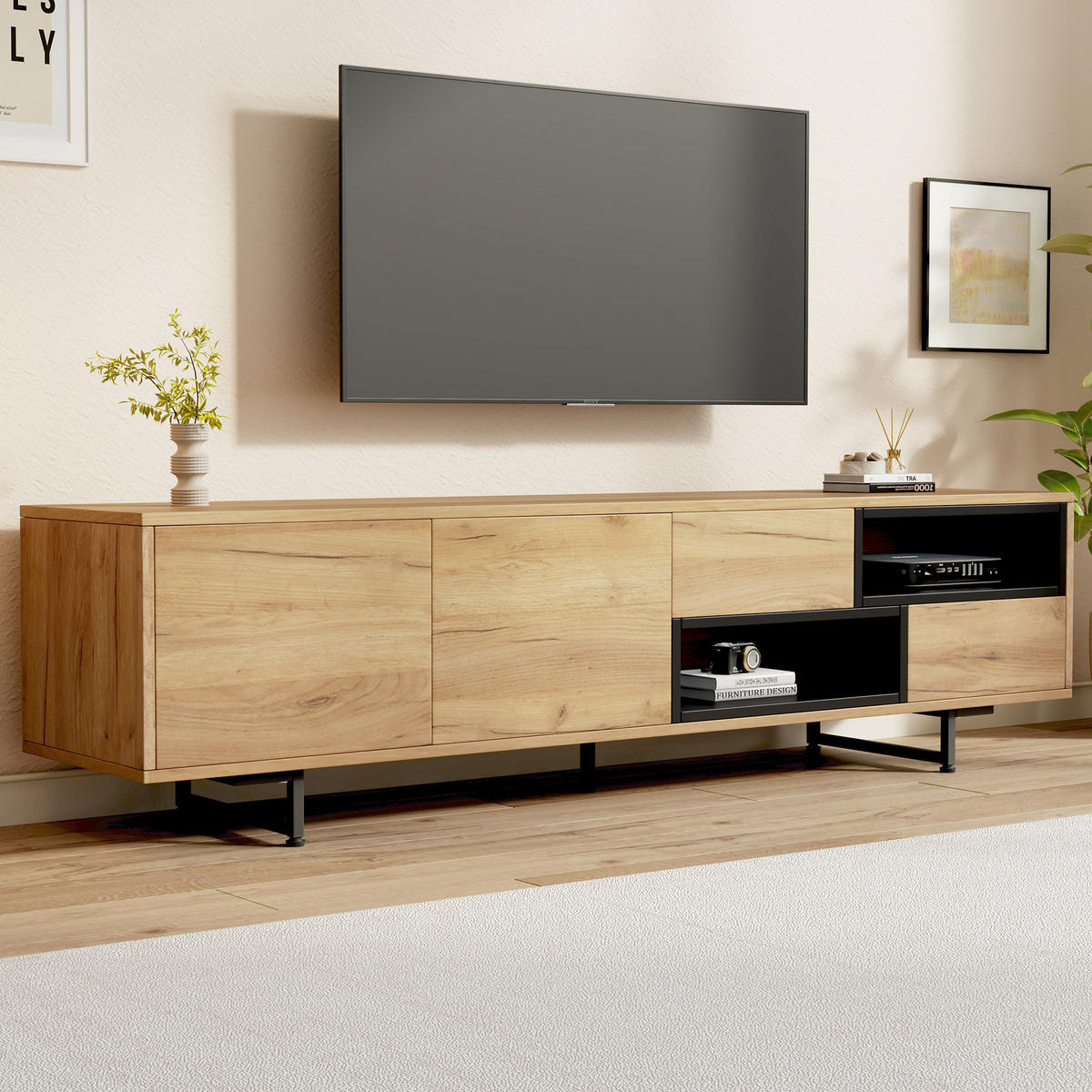 TV-ELEMENT 173/38/43 cm Holzton mit Stauraum und 2 Schubladen - Ahornfarben, Holz (173/48/38cm) - Oxeza