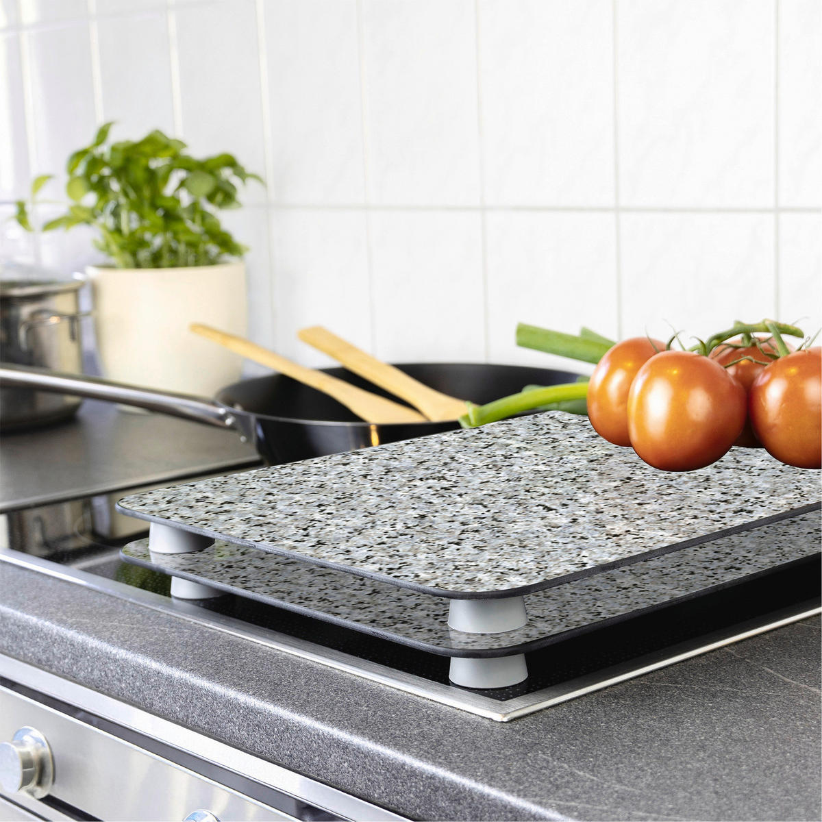 GLASSCHUTZPLATTEN für Herd — 2 Stück Granit 52/30/0,5 cm - Grau, Glas (30/0.5/52cm) - Wenko