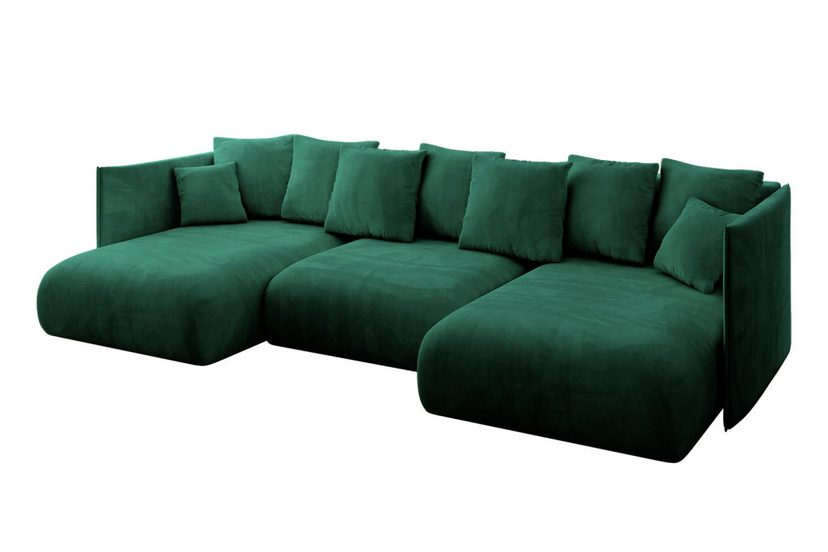 WOHNLANDSCHAFT mit Schlaffunktion und Bettkasten ONESK-U 304x165x40 Dunkelgrün Velours - Dunkelgrün, Holzwerkstoff/Kunststoff (304/90/165cm) - ALTDECOR
