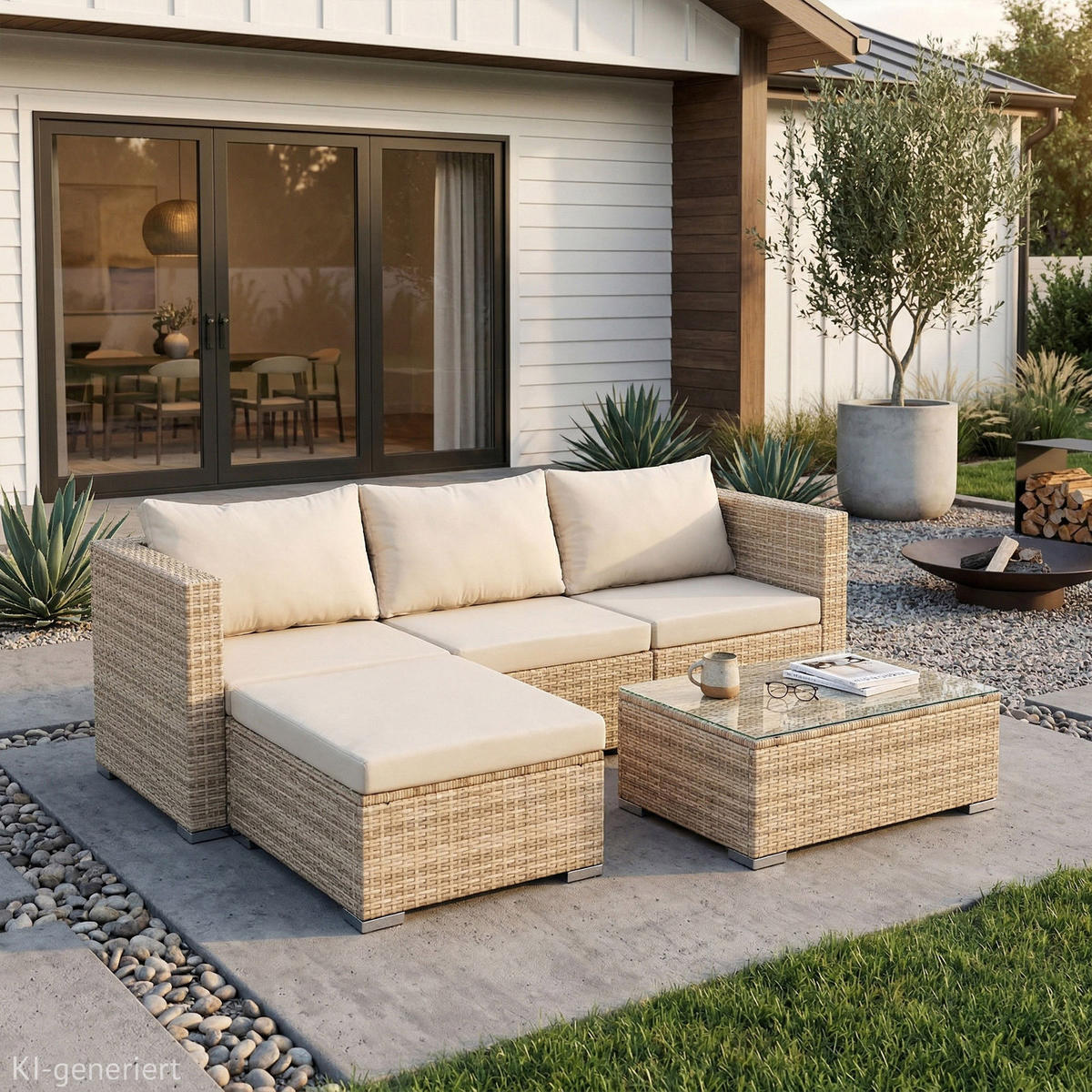 GARTENLOUNGE Queens Polyrattan Beige - Beige/Creme, Kunststoff - SVITA