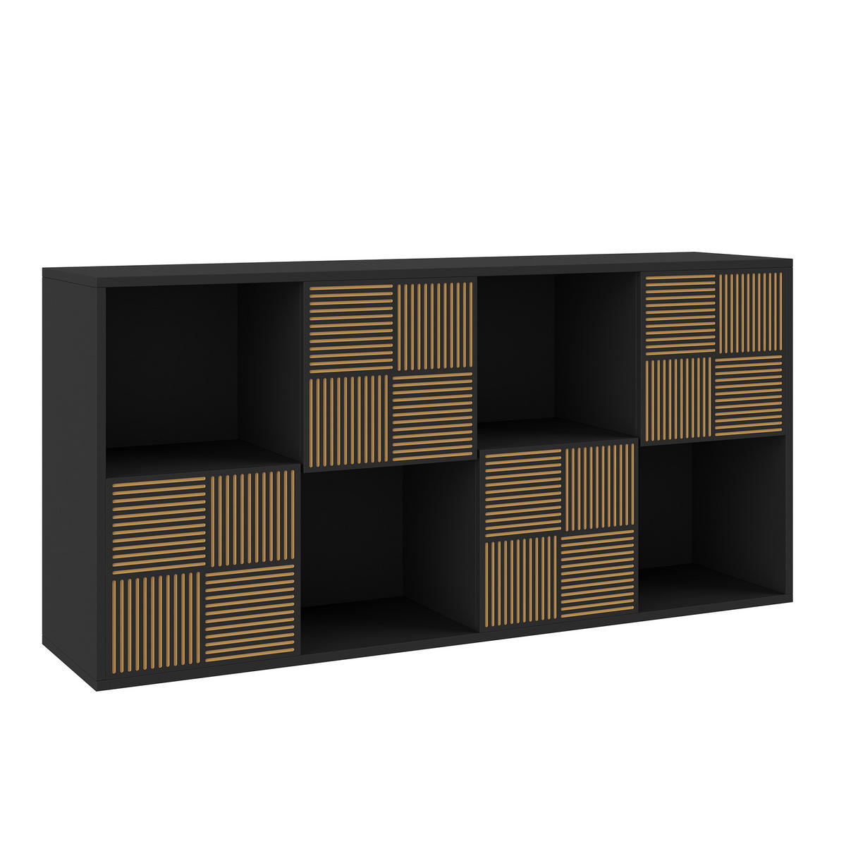 BÜCHERREGAL 125x30x60 cm Holz Lamellen Design Sideboard Aufbewahrung, Schwarz - Schwarz, Holz (60/125/30cm)