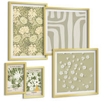 BILDER SET 5er Set - 50x50 cm & 20x30 cm & 40x60 cm Goldrahmen - Boho-Pflanzenkompositionen in Pastellfarben - Goldfarben, Kunststoff (40/60cm) - TULUP