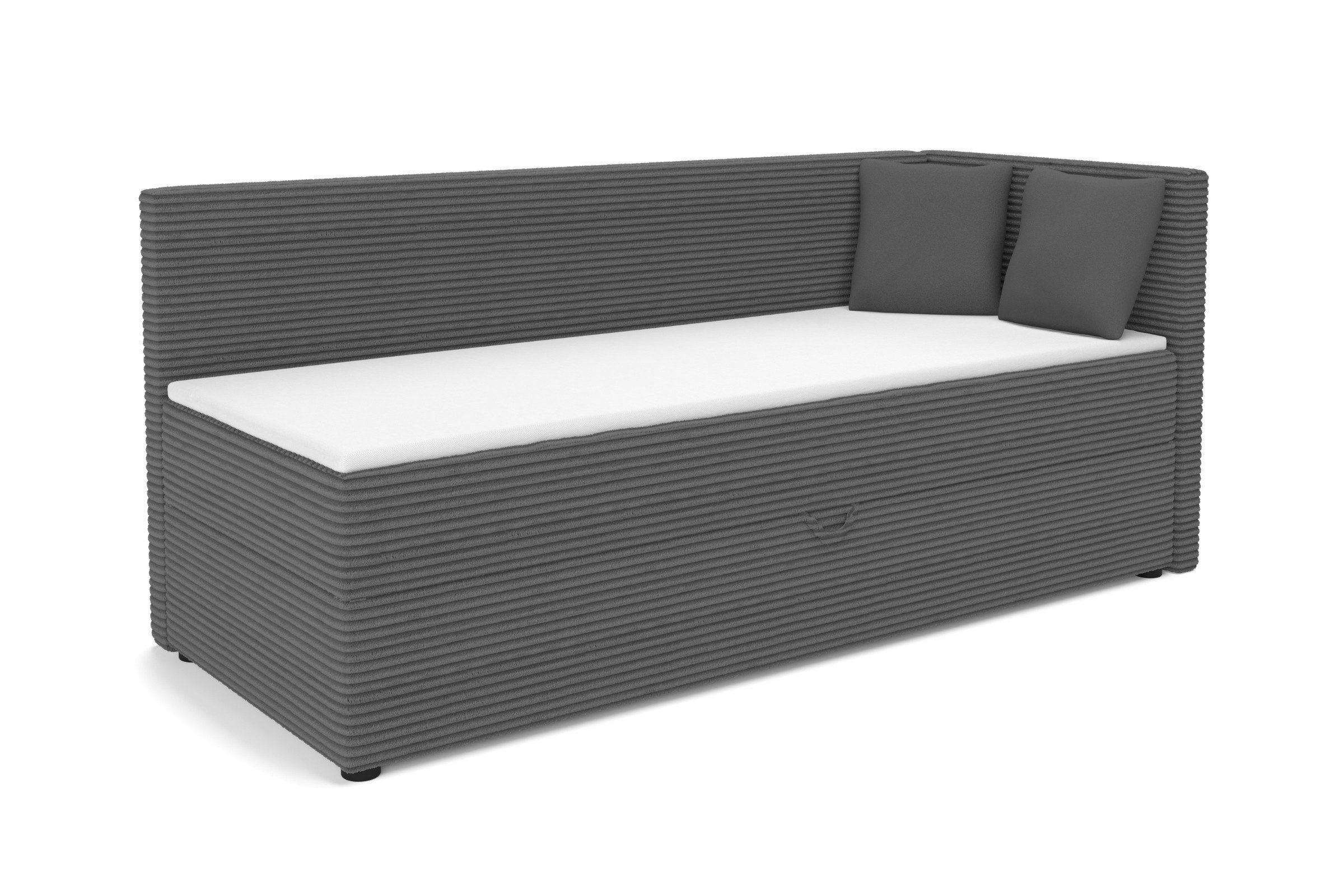 BOXBETT ROBERTO 90/200 in Cord Anthrazit H4 rechts - Anthrazit, Holz/Holzwerkstoff (90/200cm) - Deine Möbel 24