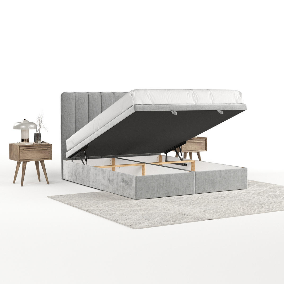 POLSTERBETT Vienna mit Stauraum 200/200 cm Hellgrau im Lotta Stoff - Hellgrau/Schwarz, Holz/Holzwerkstoff (200/200cm) - AltaBeds