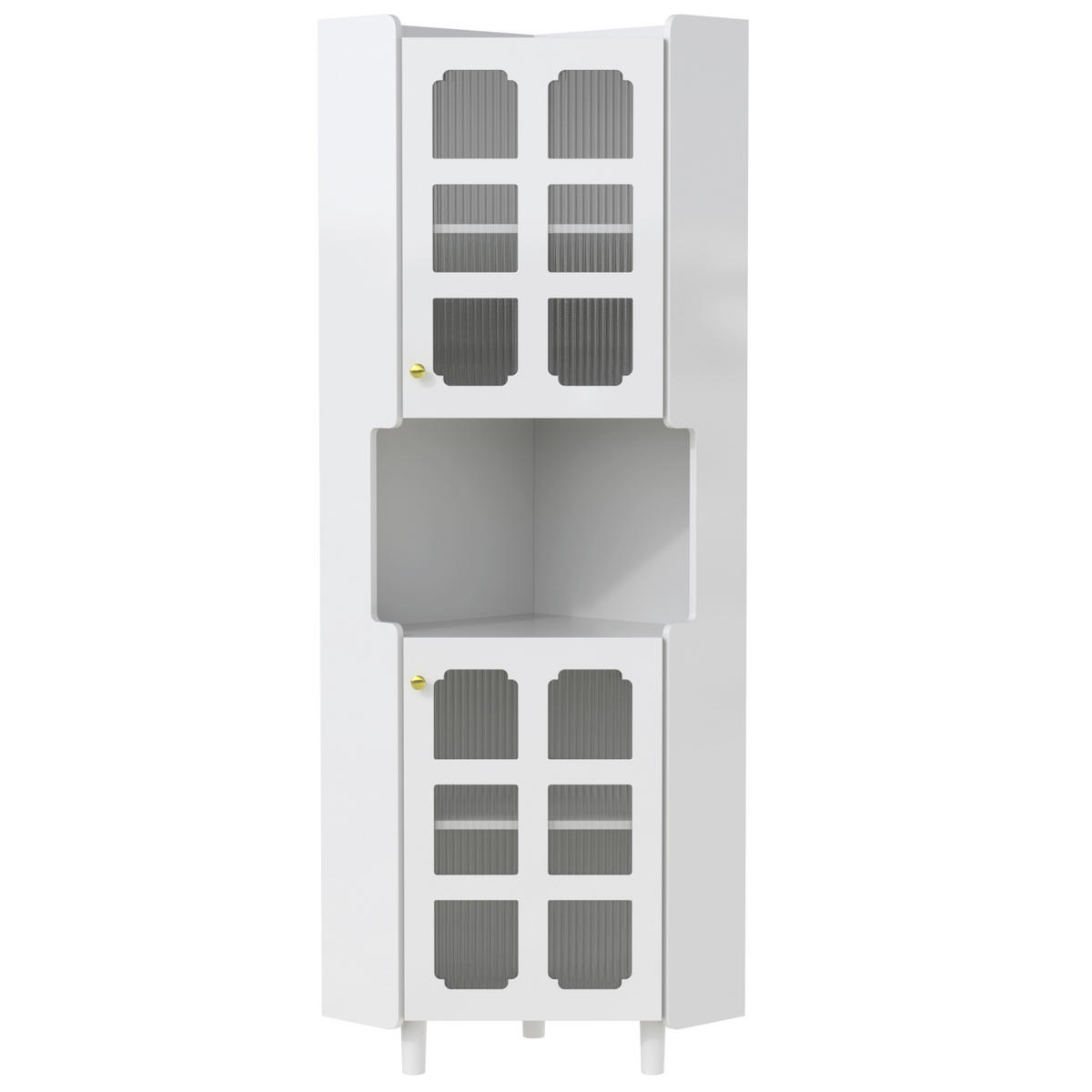 LED-ECKSPEICHERSCHRANK 63.5x17x157.5 cm Weiß aus Spanplatte mit App-LED & 3-Zonen-Storage - Weiß, Holzwerkstoff (63.5/157.5/17cm) - Modfu