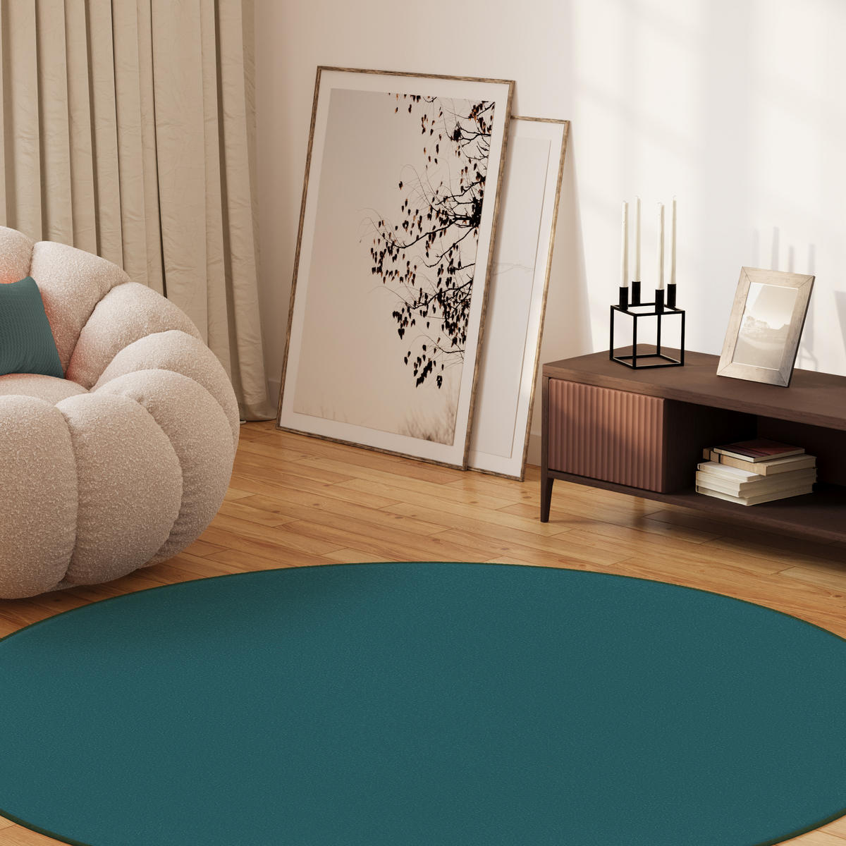 TEPPICH MONO Rund Outdoor Blau 100/100 cm - Blau, Textil (100/100cm) - Tapiso