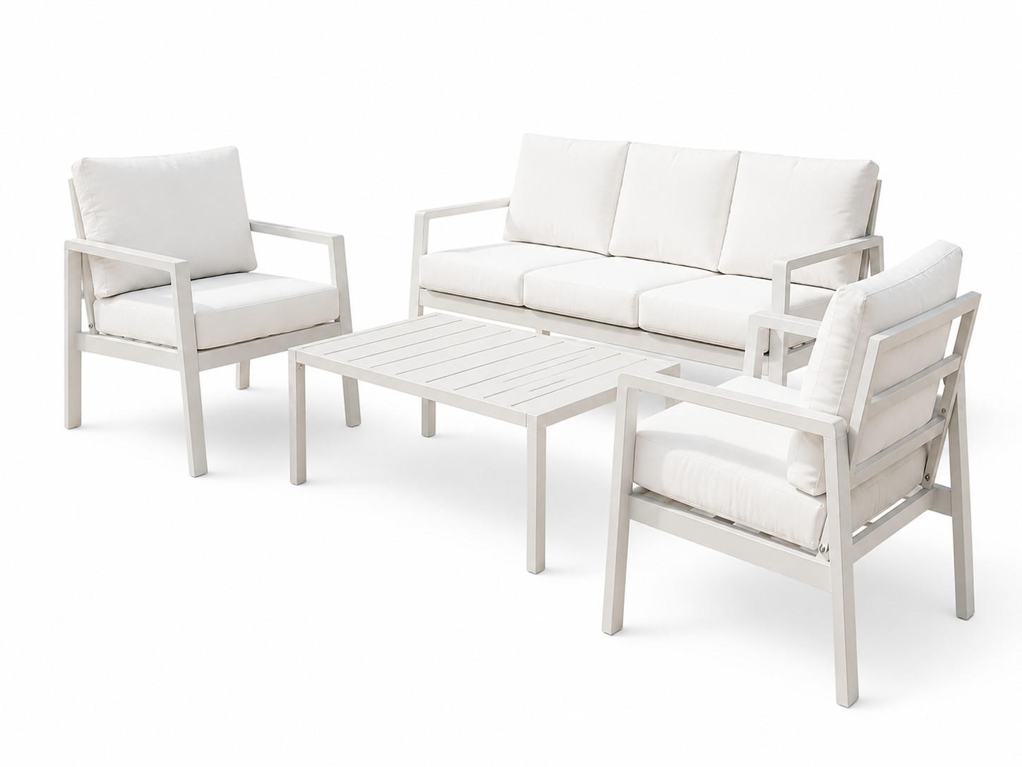 GARTENMÖBEL-SET mit 1 Dreisitzer-Sofa. 2 Einzelstühlen und 1 Couchtisch. Creme & Beige - Beige, Metall - Home Collective