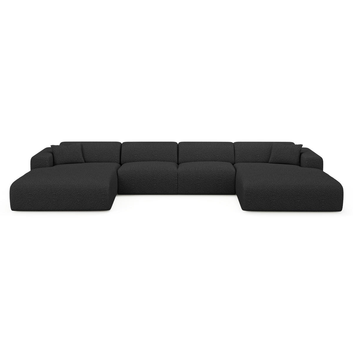 WOHNLANDSCHAFT Bouclé-Stoff Schwarz 366cm - Anthrazit, Textil (366/73/165cm) - Sia Home