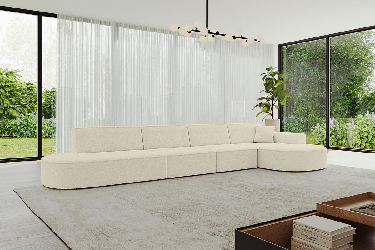 ECKSOFA Ottomane Rechts MARI-L3 - 402x163x73,5 cm Beige Bouclé - Beige/Schwarz, Holzwerkstoff/Kunststoff (402/163cm) - ALTDECOR