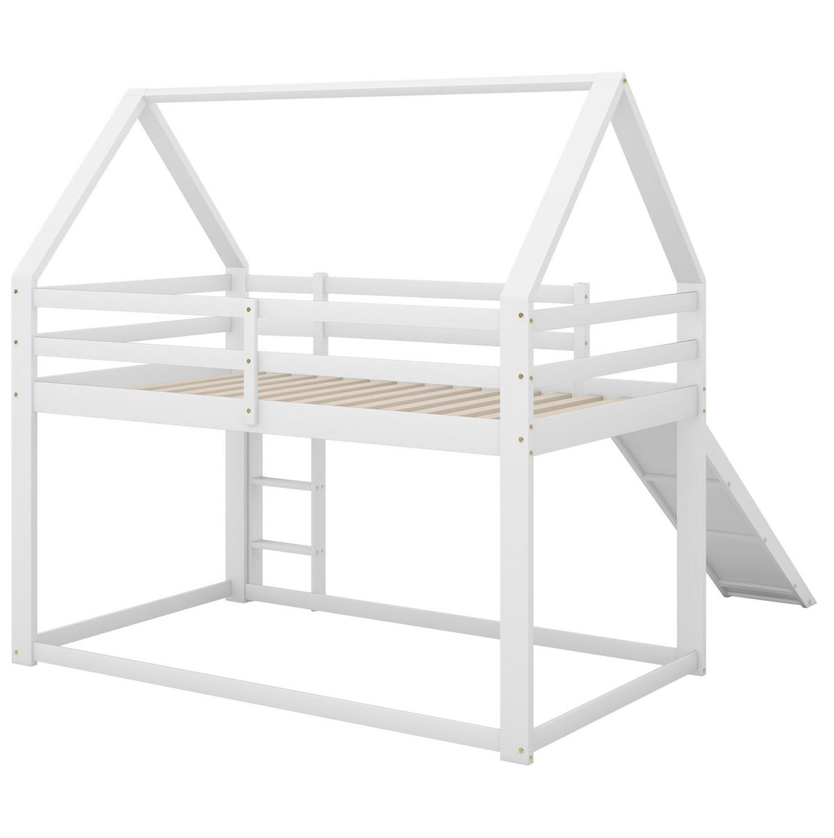 ETAGENBETT Hausform mit Rutsche und Leiter, Weiß, 90/200 cm - Weiß, Holz (90/200cm) - MIVRAY