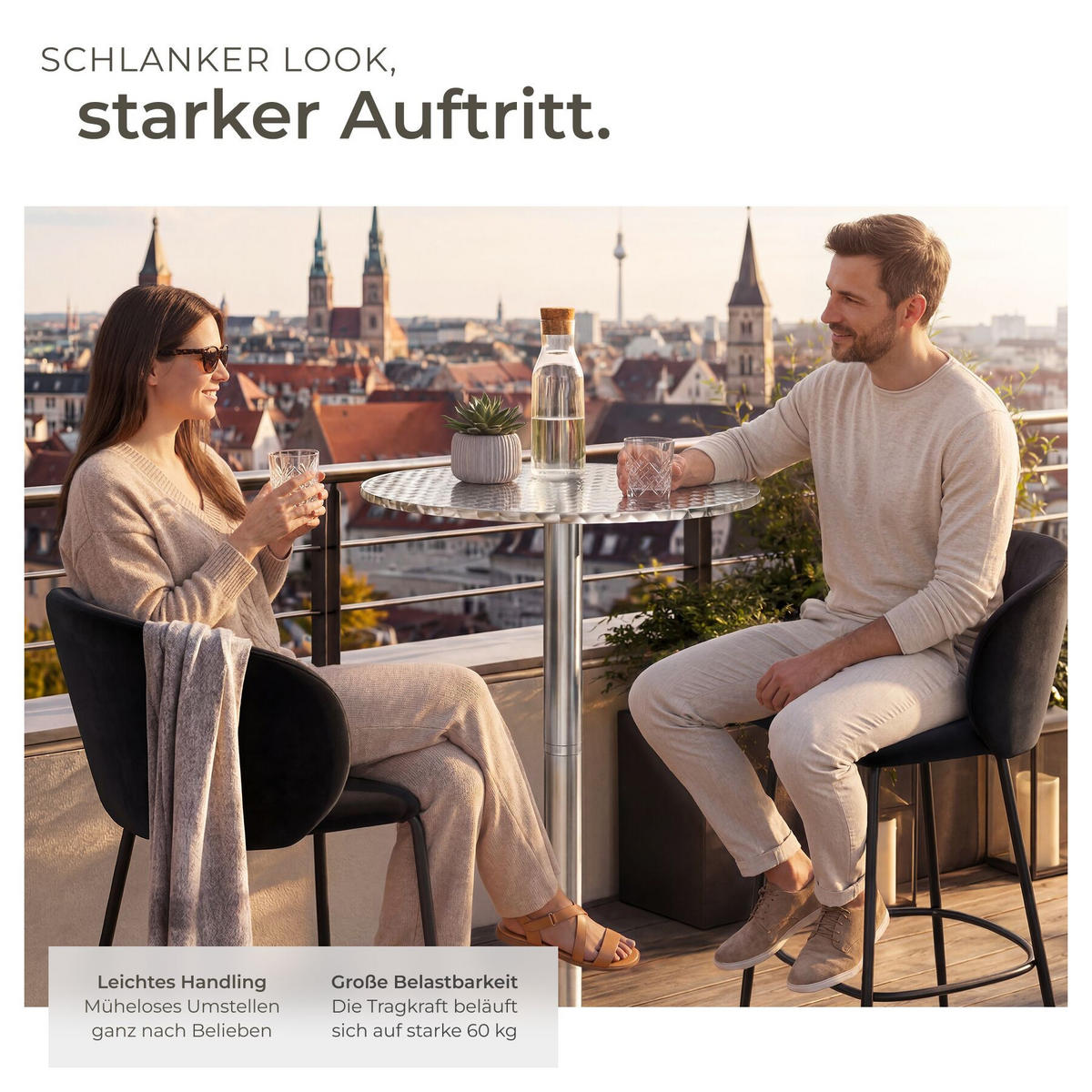 BISTROTISCH aus Aluminium Viktor, höhenverstellbare Kunststofffüße, silber - Silberfarben, Holz (67/67/115cm) - tectake