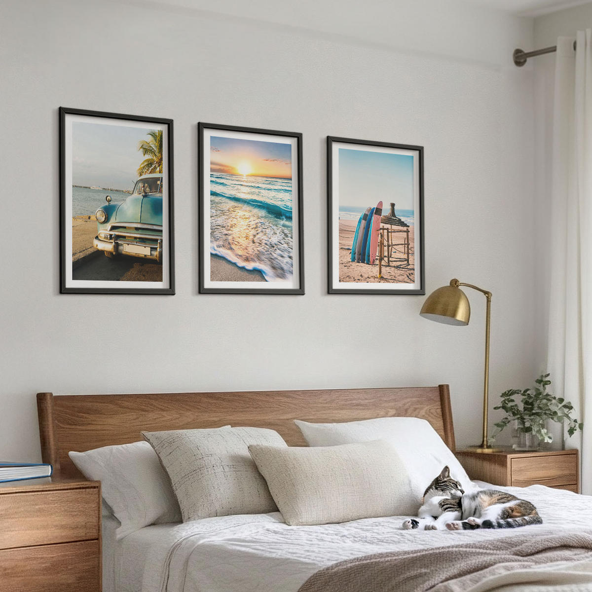 BILDER SET 3er Set - 40x60 cm Schwarzer Rahmen - Sonnenuntergangsurlaub in Miami - Schwarz, Kunststoff (40/60cm) - TULUP