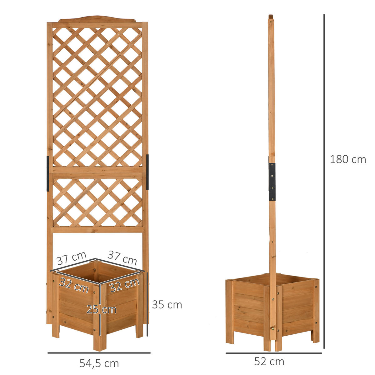 HOCHBEET DE-12117 mit Rankgitter quadratisch 54,5/52/180 cm Natur - Braun, Holz (54.5/180/52cm) - ComfortXL