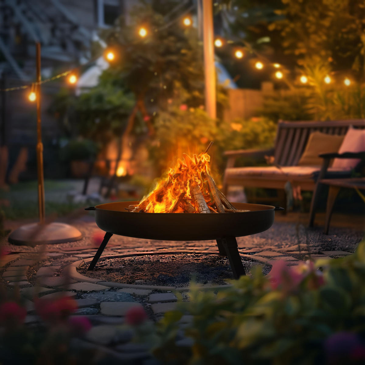 FEUERSCHALE - Schwarz, Metall (70/27/77.5cm) - ECD-Germany