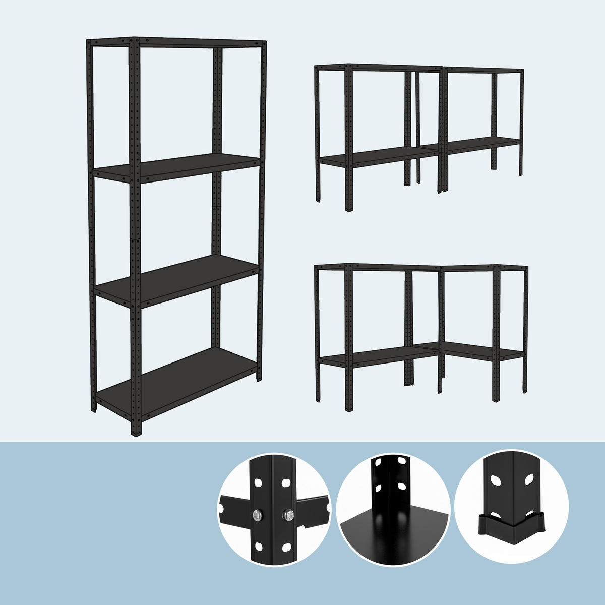 LAGERREGAL - Schwarz, Kunststoff/Metall (75/145/30cm) - Relaxdays