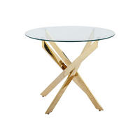 ESSTISCH rund für 2 Personen - Sicherheitsglas & goldfarbenes Metall - Transparent - COSIMA - Goldfarben, Glas (90/90/77cm) - Vente-Unique