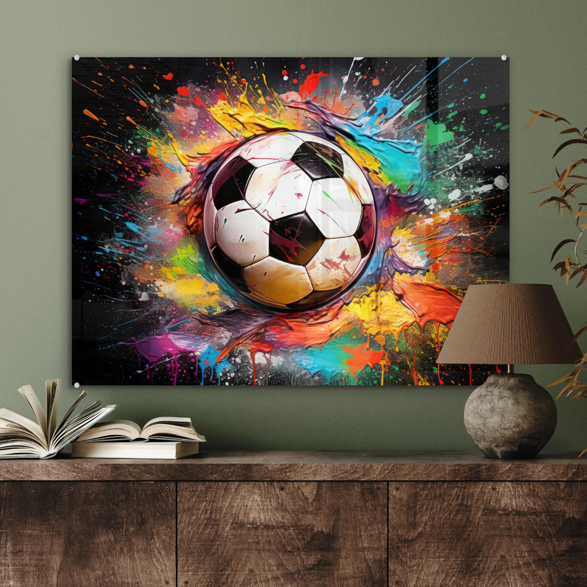 ACRYLGLASBILD Fußball - Farbe - Farben - Schwarz - Weiß 80x60 cm - Weiß, Glas (80/60cm) - MuchoWow