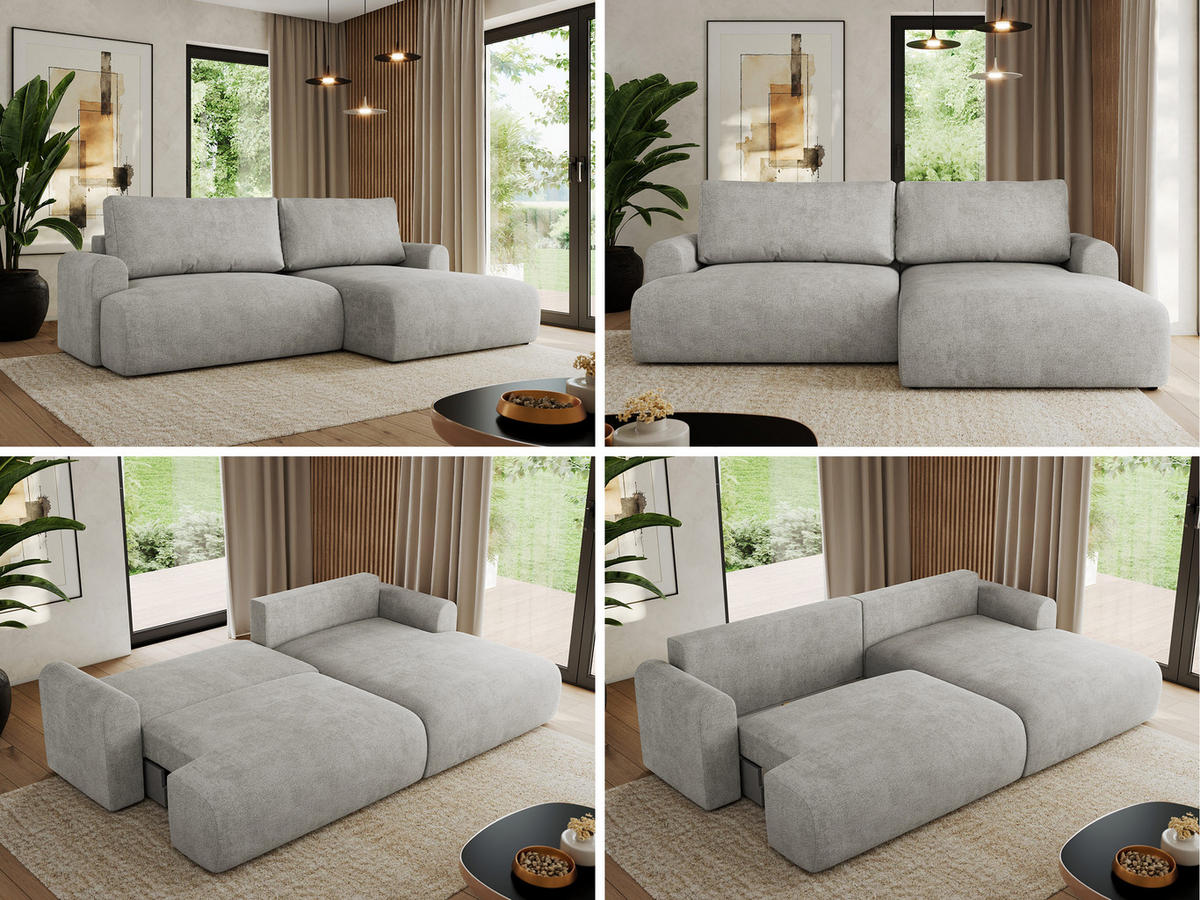 ECKSCHLAFSOFA TONO L Hellgrau Struktur - rechts - Hellgrau/Schwarz, Kunststoff/Textil (150/260cm) - MKS