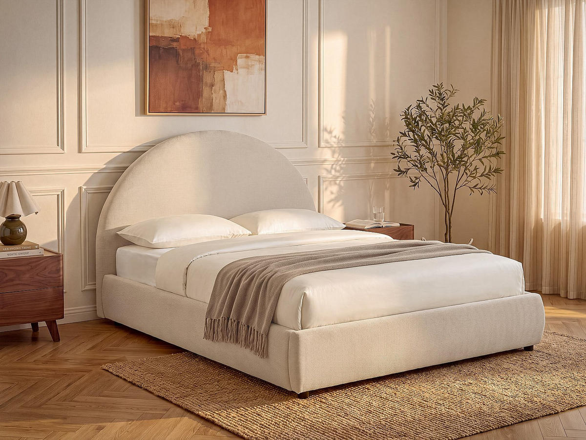 BETT mit Bettkasten - 2 Personen - samt - beige Lirimo - Beige, Textil (160/200cm) - Vente-Unique