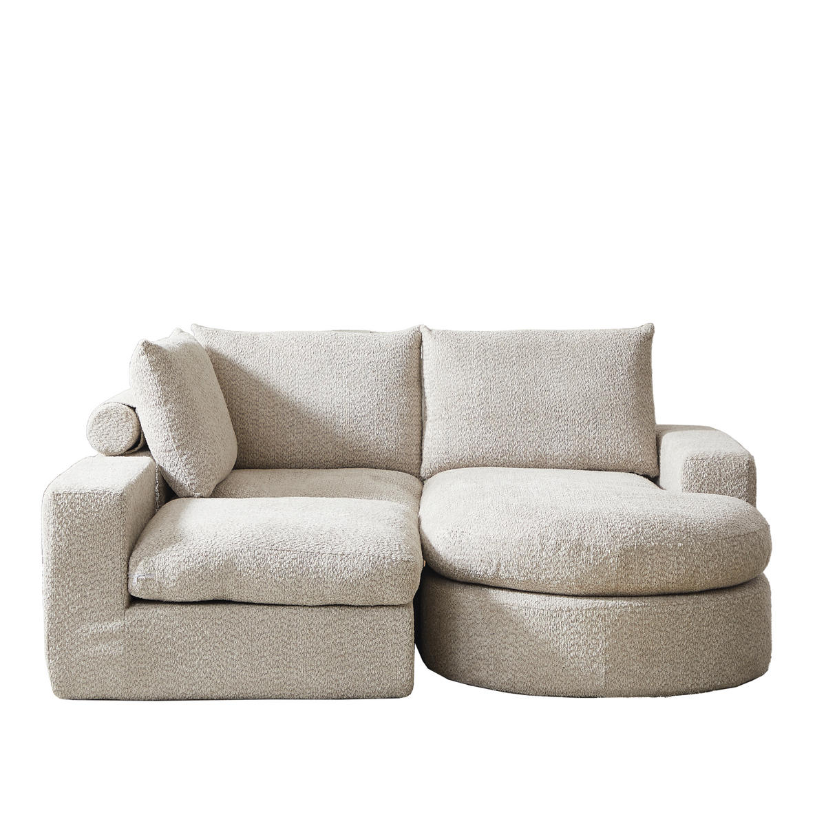 ECKSOFA 251/160/80 cm Sofa beige aus Chenille mit Chaiselongue und Kissen - Beige, Textil (160/251cm) - OKWISH