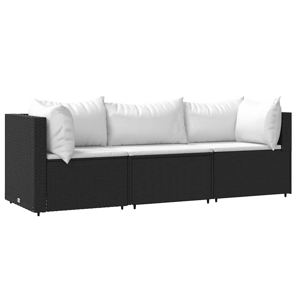LOUNGESOFA mit Weiß Polstern und Kissen, 189/63/57,5 cm, aus Poly Rattan, Schwarz, 3-teiliges Set - Weiß, Kunststoff (63/57.5/63cm) - vidaXL