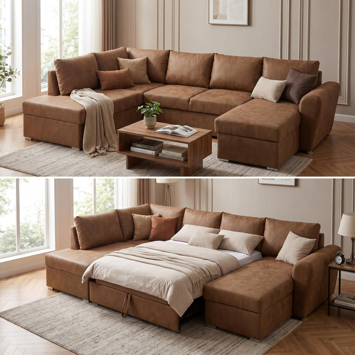 ECKSCHLAFSOFA, Stefan, Braun, Kunstleder, rechts, 203 x 160 x 85 cm - Braun, Leder/Textil (203/160cm) - ebuy24
