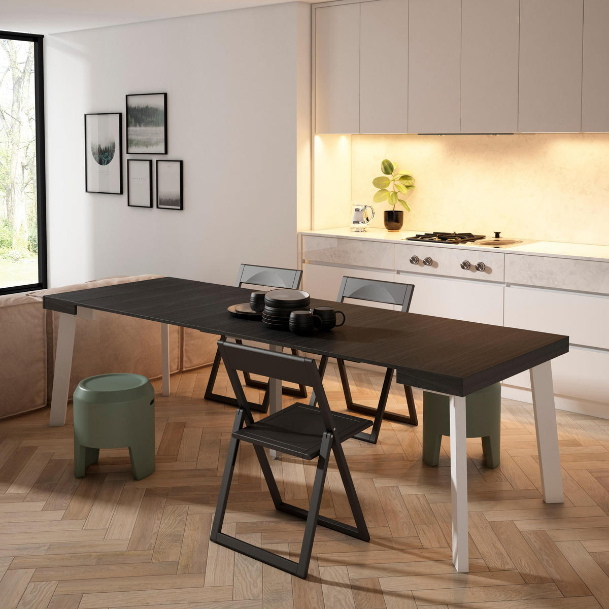 KONSOLENTISCH ausziehbar 58 bis 262cm, für 12 Gäste, schwarz, 90/58/73cm - Schwarz, Holzwerkstoff (90/262/73cm) - Skraut Home