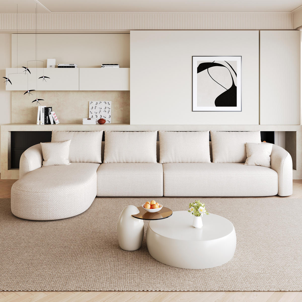 L-FÖRMIGES ECKSOFA Weiß 336/168/85 cm 5-Sitzer Modular Ohne Montage - Weiß, Textil (336/168cm) - PANGIVO