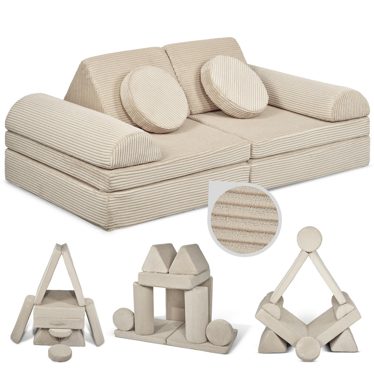 SPIELSOFA Kinder Fantasiewelt 8tlg - Beige, Textil (150/55/66cm) - Linodino