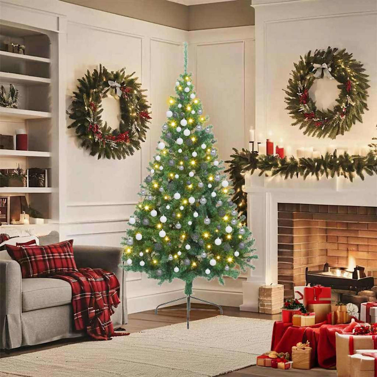 WEIHNACHTSBAUM Künstlicher Vorbeleuchteter Haltbar 115/115/180 cm Grün PVC - Grün, Kunststoff (180cm) - vidaXL
