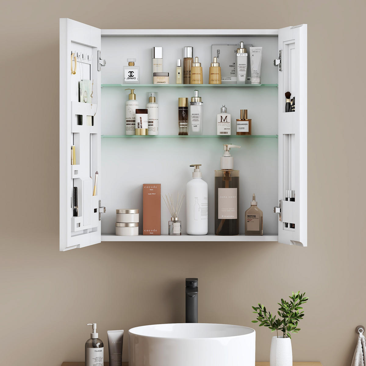 SPIEGELSCHRANK doppeltürig mattweiß 65/60/14,5 cm - Weiß, Glas (60/65/15cm) - EMKE